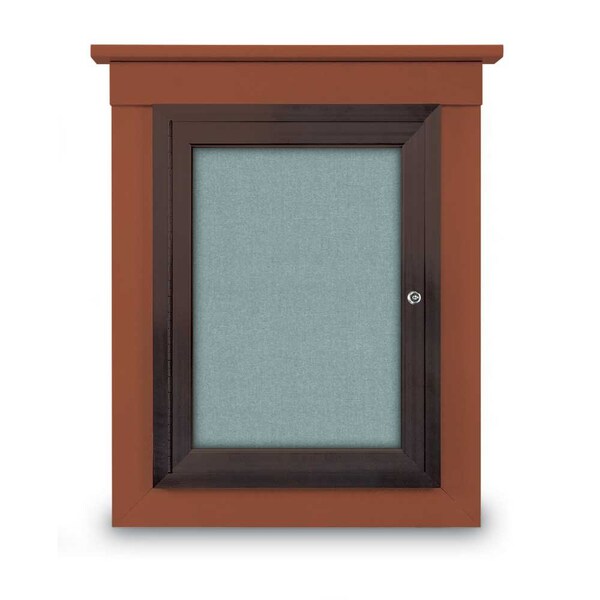 42"x32" 2-Door Enclosed Letterboard, Header, Green Felt/Walnut